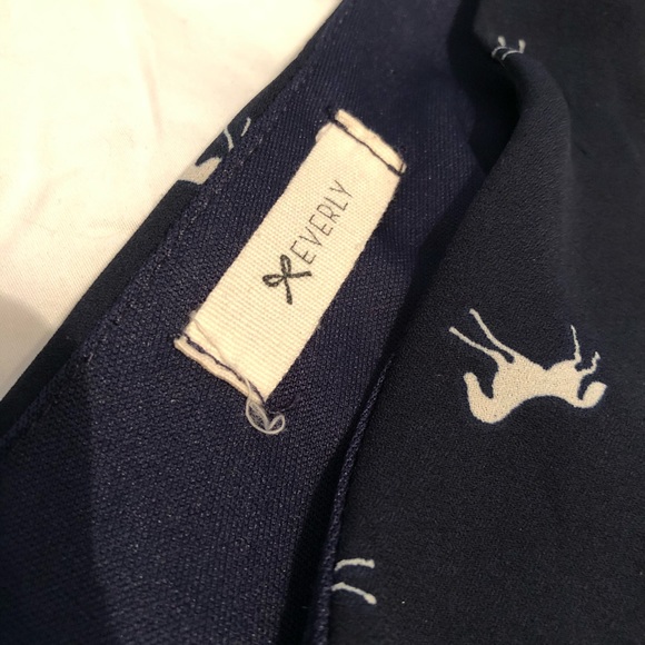 Everly Anthropologie Deep V Neck Navy Dress Horses - Picture 4 of 7